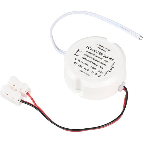 1 Pièce Transformateur Led 24V 30W avec Connecteur de Fil, Mini Alimentation 230V vers AC 12V, LED Adapter Driver Rond 55 x 23 mm, Étanche IP66, pour Éclairage Intérieur et Extérieur (1/5)
