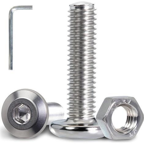 50 Pièces Vis M5 Tête Plate Six Pans Creux en Inox A2 V2A Boulons avec Écrous M5 et Clé Allen 3 mm Vis Inox pour Montage Mécanique Assemblage de Meubles et Réparations DIY (1/5)