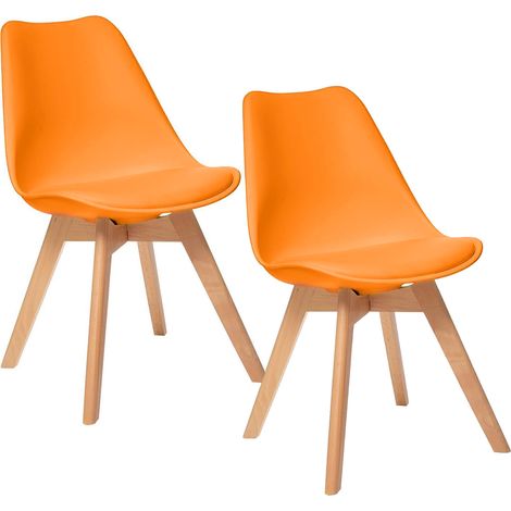 2 Chaises Tulipes Salle à Manger Scandinaves Bm Home Salle de Bureau, Pieds en Bois de Hêtre Massif, Colorie Orange (1/5)