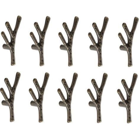 10 pomelli per mobili a forma di ramo in lega di zinco con viti, colore bronzo - Foro singolo