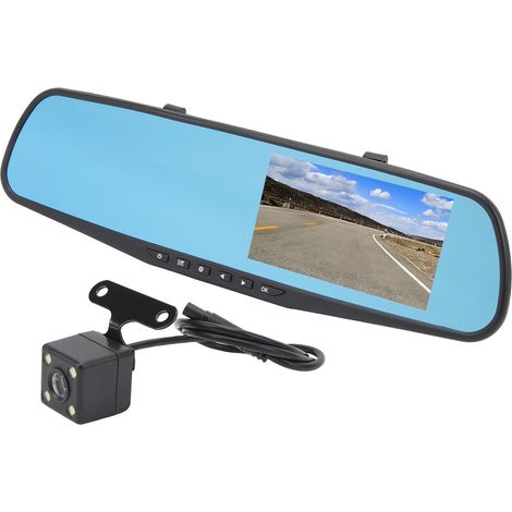 Rétroviseur intelligent 4,3 pouces, dashcam double caméra 1080P HD, anti-éblouissement, surveillance de stationnement, caméra miroir arrière, sans carte mémoire (1/5)