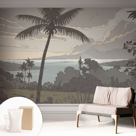 Papier peint intissé mural avec colle pour salon et chambre Décoration murale rapide - Colle incluse gratuite Paysage exotique 312x219 cm (1/5)