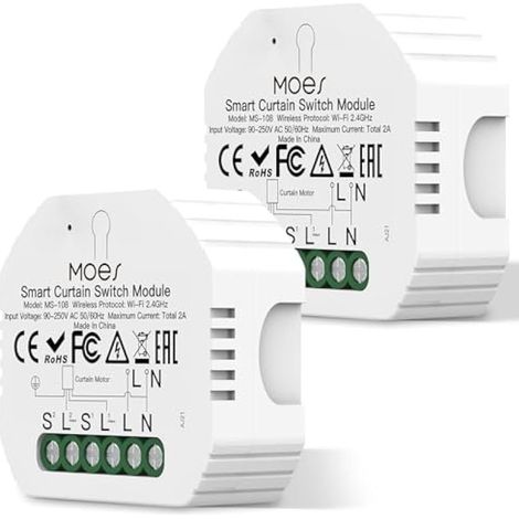 Interrupteur Module Volet Roulant Connecté WiFi, 2 Pcs Commutateur rideau/stores, relais domotique intelligent, compatible Alexa/Google Home/Smart Life (1/5)