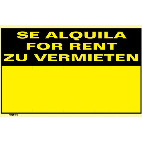 Señal Se Alquila/For Rent/Zu Vermieten | Amarillo - 450 x 700 mm