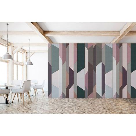 Papier peint panoramique moderne rose & gris Tapisserie panoramique scandinave salon Papier peint panoramique géométrique pour chambre adulte (1/3)