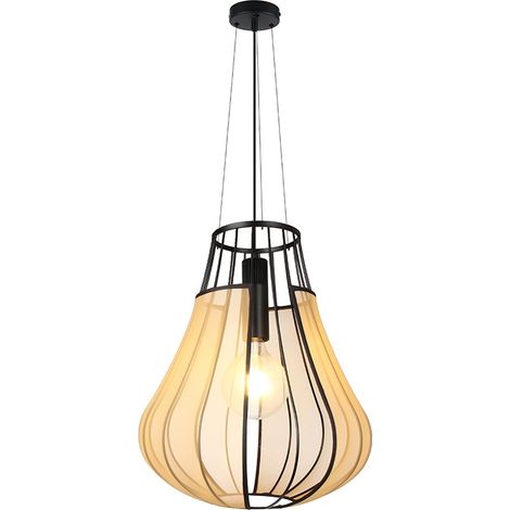 Pendelleuchte Hängelampe Esszimmerlampe Schwarz matt Gitteroptik Textil H 110 cm (1/5)