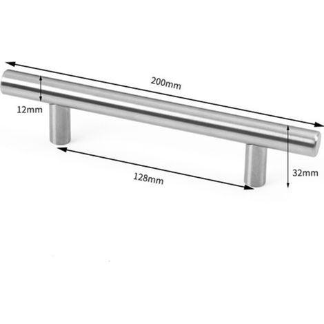 Lot de 8 poignées de meuble argentées en acier inoxydable - poignées de porte de cuisine entraxe 128 mm - poignées rondes avec 32 vis - poignées de tiroir pour armoire et dressing (1/4)