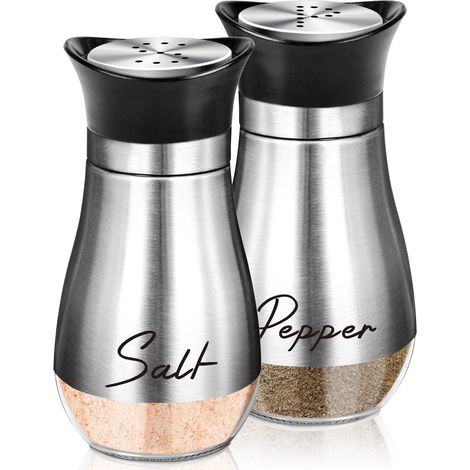 Ensemble de salière et poivrière, salière et poivrière de 120 ml à fond en verre avec couvercle en acier inoxydable, idéales pour la cuisine, la table de cuisson, le camping-car et le camping. (1/5)
