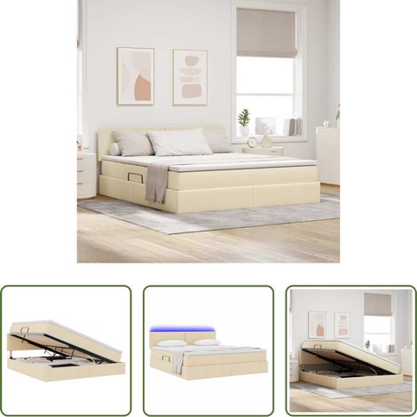 LED-Bett - Bett mit Stauraum und LED mit Matratze Creme 180 x 200 cm Stoff (1/5)