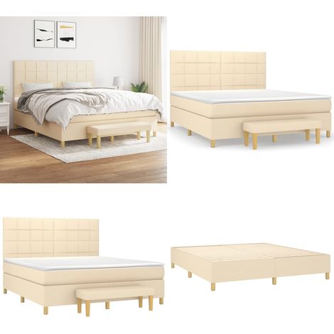 Boxspringbett mit Matratze Creme 180x200 cm Stoff - Boxspringbett - Doppelbett - Cremefarbenes Bett - Bettenrahmen - Lattenrost - Home & Living (1/5)