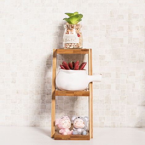 Plateau végétal en bambou Plateau pour pots de fleurs mobile Support de rangement Style pastoral chinois Dimensions 18x9.2x25cm (1/3)