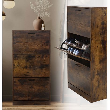 ML-Design Scarpiera con 3 Scomparti Ribaltabili in Legno Marrone Scuro Vintage 60 x 24 x 120,5 cm Armadio per Scarpe da Ingresso Portascarpe Corridoio Vani Salvaspazio Pieghevoli (1/5)