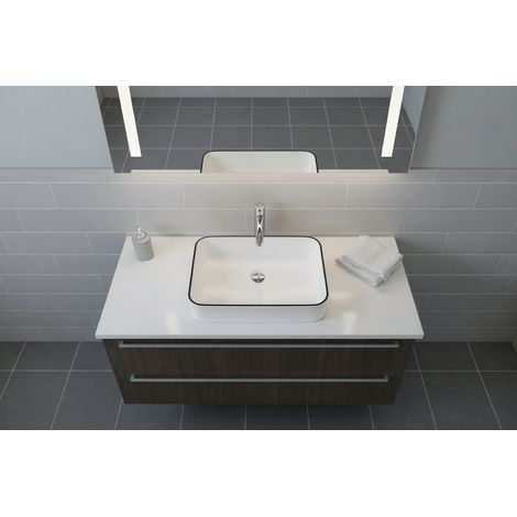 Vasque à poser rectangulaire – 50 x 40 cm – Blanc brillant liseré noir – NERYS (1/2)