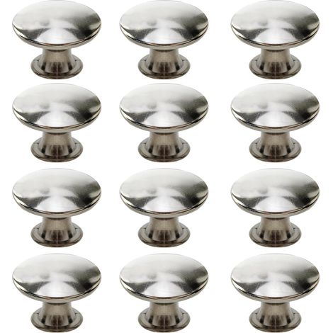 12-teiliges Set silberfarbener, runder Metall-Schrankknöpfe mit Schrauben für Schubladen-, Küchenschrank- und Kleiderschranktüren, 30 x 21 mm (1/5)