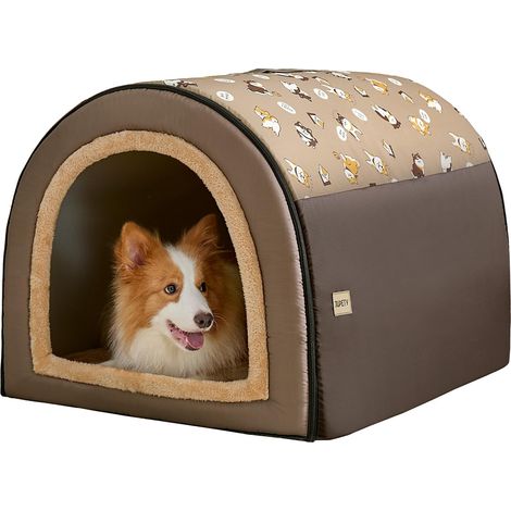Niche d'intérieur 2 en 1 pour chien, lit confortable couvert pour chien de taille moyenne et grande, taille XXL (89 x 68,5 x 66 cm), jusqu'à 32 kg, marron (1/5)
