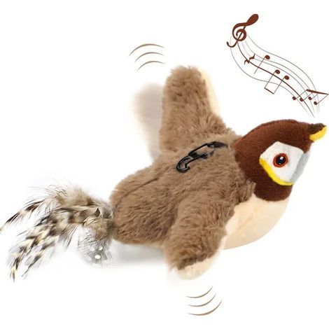 Jouet à mâcher en peluche pour animaux de compagnie, jouet électrique pour chat, jouet d'éveil pour chien en forme de moineau (1/5)