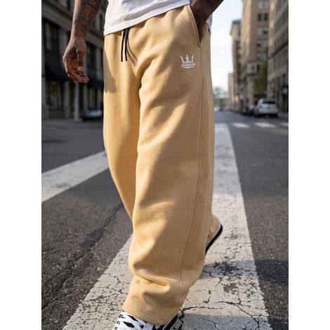 Pantaloni della tuta larghi da uomo Jigga Wear, marrone chiaro, con logo ricamato e coulisse, taglia XXL (1/5)
