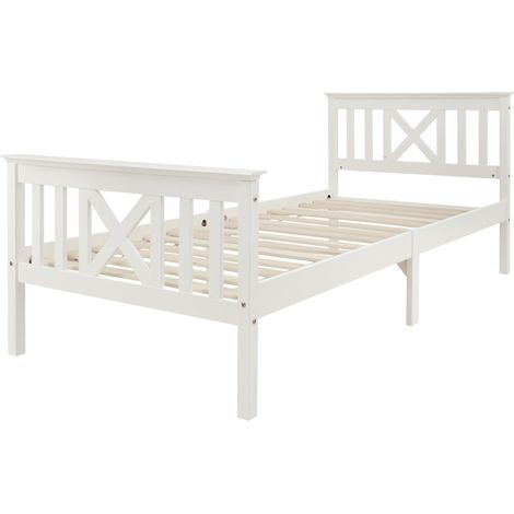 Letto singolo 90 x 200 cm in legno bianco con rete e testiera a X (1/5)