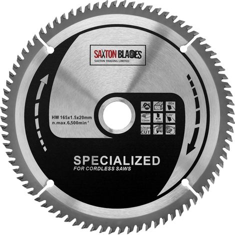 Saxton 165 mm x 80 dents TCT trait de coupe mince Fine Cut sans fil lame de scie circulaire compatible avec Dewalt Makita Bosch (1/5)