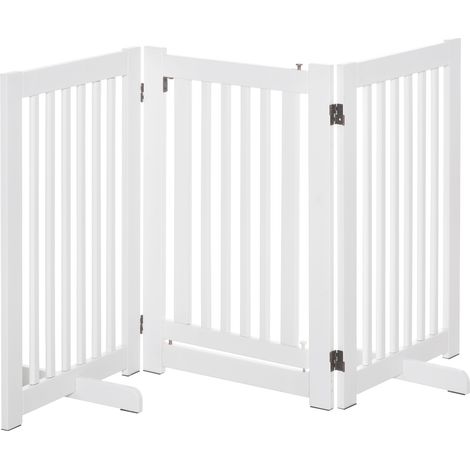 Absperrgitter Hund Freistehendes Verstellbares Schutzgitter mit Füßen 155 x 76 cm Holz Hundegitter Klappbar Treppenschutzgitter für Treppen, Türen, Küche, Flur, 3 Paneelen, Weiß