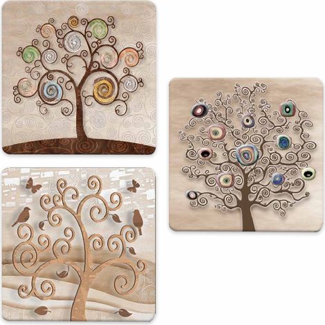 Lupia - SOTTOTUTTO Quadrato Collezione TREE Set assortito Sottobicchiere, Sottopiatto o Sottopentola, segnaposto, bomboniera in legno decorato con stampa 48 pz 20x20 cm sotto piatto, pentola