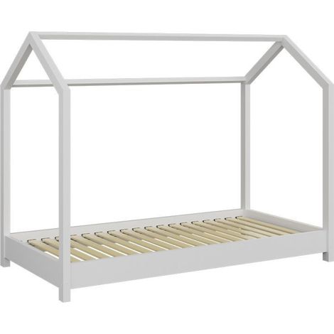 Lit cabane blanc 90x200 avec sommier en bois (1/4)