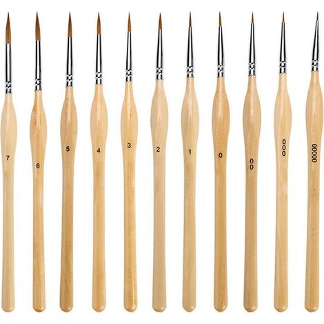 Brush Set - 11 Pieces Detail Paint Brush - Round Nylon Bristle - For Oil Acrylic Watercolor Gouache - Miniature Model Face Painting - 11 Units (1/5)