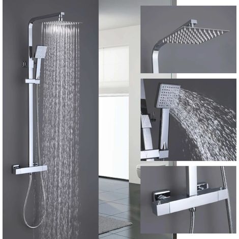 Thermostatic Shower Valve Mixer Set 2 Heads Cool Touch Technology Square Lynx (1/4)