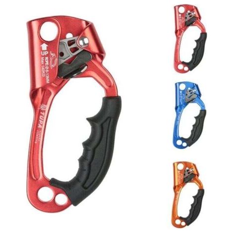 Pince de via ferrata, poignée ascendante, outil pour corde d'escalade, équipement d'escalade et d'élagage, alliage aluminium-magnésium forgé à chaud, convient pour 8-12 mm/rouge [main droite]