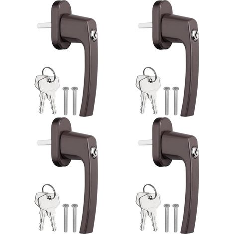 4PCS Poignée de Fenêtre Verrouillable Poignée de Fenêtre à Clé en Aluminium Longueur de Tige 35mm Poignée de Porte Poignées de Porte Balcon Sécurité Enfant Marron (1/5)