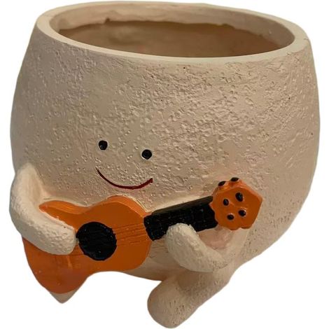 Pot de fleurs Smiley mignon Plalnt pour plantes d'intérieur, pot de fleurs unique en forme de guitare pour plantes grasses, idée cadeau pour mère