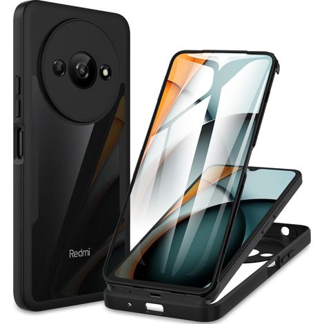 Coque Xiaomi Redmi A3 / A3X, Antichoc Housse avec Protection écran, 360 Degrés Téléphone Etui Robuste Double Face Bumper Transparent Case Portable Intégrale Coque pour Redmi A3 / A3X -Noir (1/5)