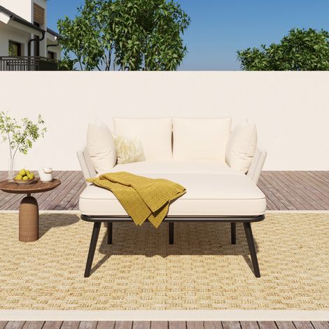 CHICFURN Tumbona exterior 130 x 100 x 67 cm de acero beige con cojines lavables (1/5)