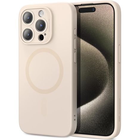 Coque iPhone 15 Pro MagSafe, Étui en silicone avec protection caméra, Beige (1/5)