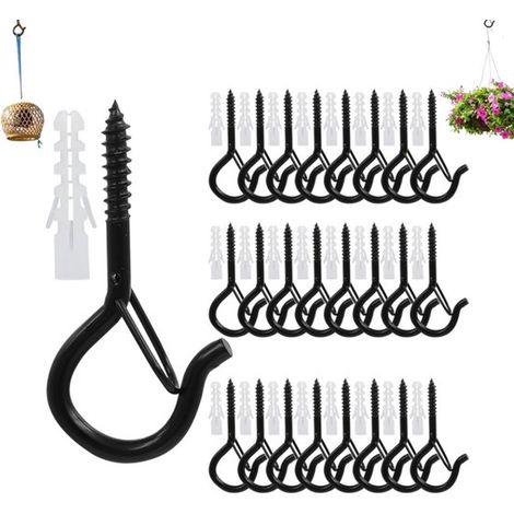 25-teiliges Set, Haken, Schraubhaken, Q-förmige Ringhaken, Bonsaihaken, windfeste Blumentopfhaken, zum Aufhängen von Außenbeleuchtung und Pflanzen (1/5)