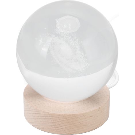 Veilleuse boule de cristal avec interrupteur à bouton filaire, boule de cristal décorative ronde 3D avec socle, pour la maison, système galactique, lumière chaude (1/5)