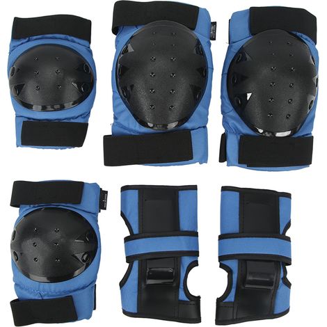 Kit de protection 6 pièces pour genoux et coudes, idéal pour le patinage et le cyclisme, bleu (1/5)