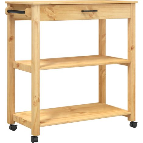 Desserte de cuisine en Pin massif Kitcha 84cm - 1 tiroir et 2 étagères-Naturel (1/5)