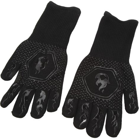 Gants de barbecue, résistants au feu jusqu'à 800 degrés Celsius, double face, en silicone, grande taille, pour four et barbecue, noirs (1/5)