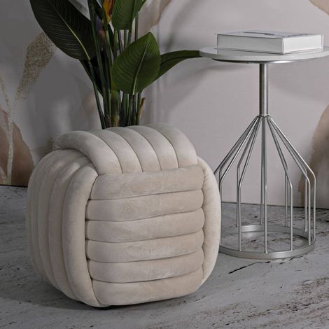 Dmora - Puf Bozzente, Sillón multiusos, Banco de cabecera, Puf reposapiés, 45x45 h45 cm, Crema (1/5)