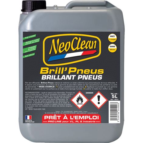 Nettoyant brillant pneu BRILL'PNEUS - bidon de 5 litres - Ce produit de marque NEOCLEAN est neuf.