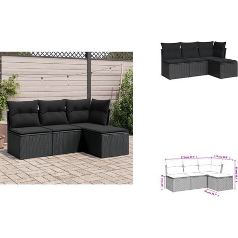 Salon de jardin 4 pcs avec coussins noir résine tressée - Salon De Jardin - Mobilier De Jardin - Salon Extérieur - Ensemble De Canapés - Canapé D'angle (1/3)