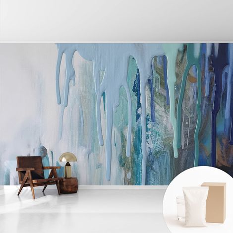 Papier peint intissé mural classique avec imprimé motifs décoratifs design élégant non‑tissé Cascades bleues 416x254 cm (1/5)