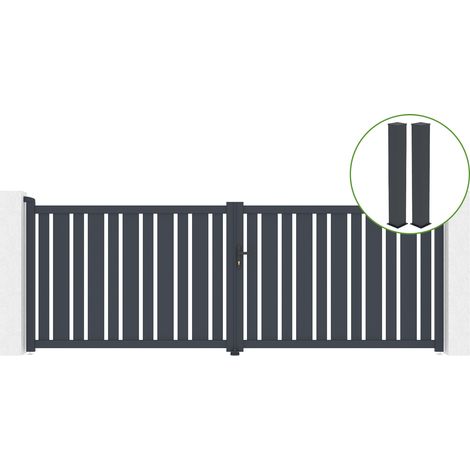 Puerta abatible 4m VEYMONT H.140cm aluminio gris + 2 postes 20x20cm H.166cm (1/5)