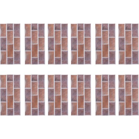 2 Paires d'Autocollants Carrelage Rétro Imperméables pour Cuisine Salle de Bain Décor Mural Adhésif (FG02 Brun Châtaigne) (1/4)