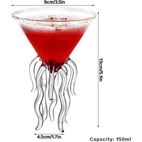 Verre à cocktail de poulpe Tasse en Verre d'aquarium Martini, Verres à Pied au Design Unique de Poulpe pour art accessoire (1/5)