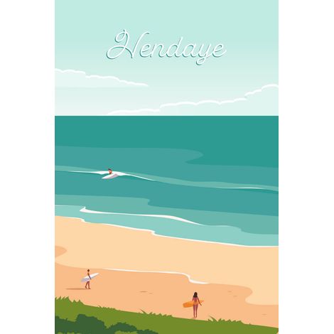 Tableau sur toile illustration plage d'Hendaye 30x45 cm - Impression sur Toile Murale Décorative - Image imprimée en HD sur Toile - Toile sur Châssis en Bois FSC - Fabriqué en France (1/5)