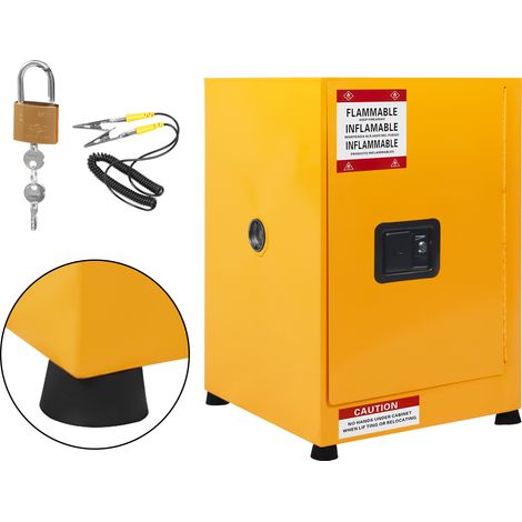 Armoire de sécurité COSHH ignifuge pour liquides inflammables - acier galvanisé double paroi, ventilation, bac de rétention, étagère réglable, portes verrouillables - 50 x 49,5 x 54,5 cm - Jaune (1/5)
