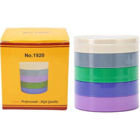 Boîte ronde et colorée à cinq compartiments avec couvercle anti-poussière pour outils de réparation de montres boîte empilable pour la réparation et le rangement de pièces de montres. (1/5)