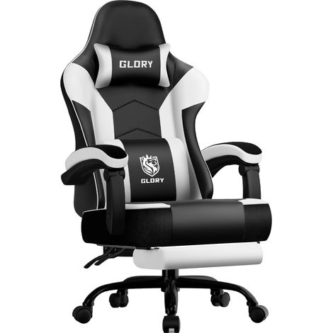 Chaise de jeu, Design ergonomique, Inclinaison réglable, BLANC (1/2)